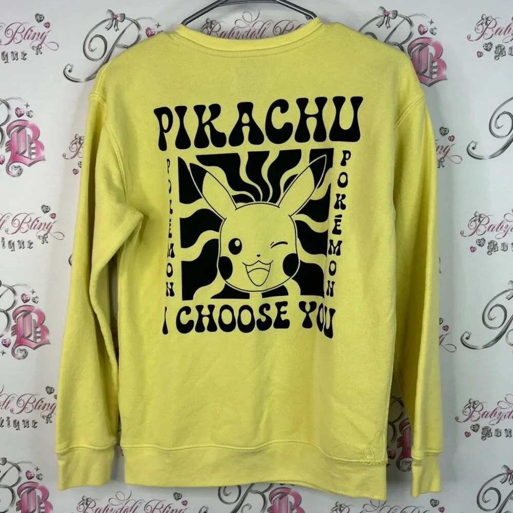 Old Navy sweater pikachu I choose you long sleeve graphic Soft Yellow Fleece